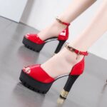 2025 Spring New Women's Shoes Waterproof Platform One-line Buckle Fish Mouth High Heels - Image 3