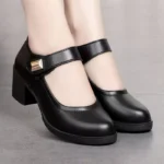 Mother's shoes single shoes soft sole mid-heel spring and autumn style black middle-aged