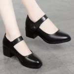 Mother's shoes single shoes soft sole mid-heel spring and autumn style black middle-aged - Image 3