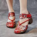 Red dragonfly genuine leather hollow sandals for women 2025 summer new ethnic style