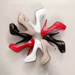 European and American fashion high heels sexy four seasons this year's new patent leather round toe heel women's