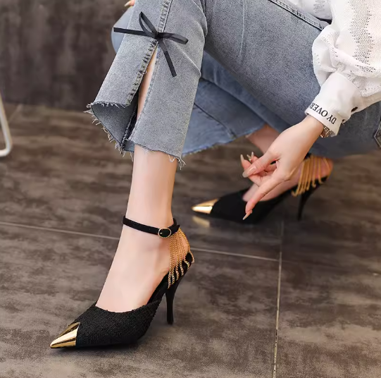 jtdy 2025 Spring and Autumn New Style Baotou Sandals Women's Stilettos Sexy Chain Tassels - Image 1