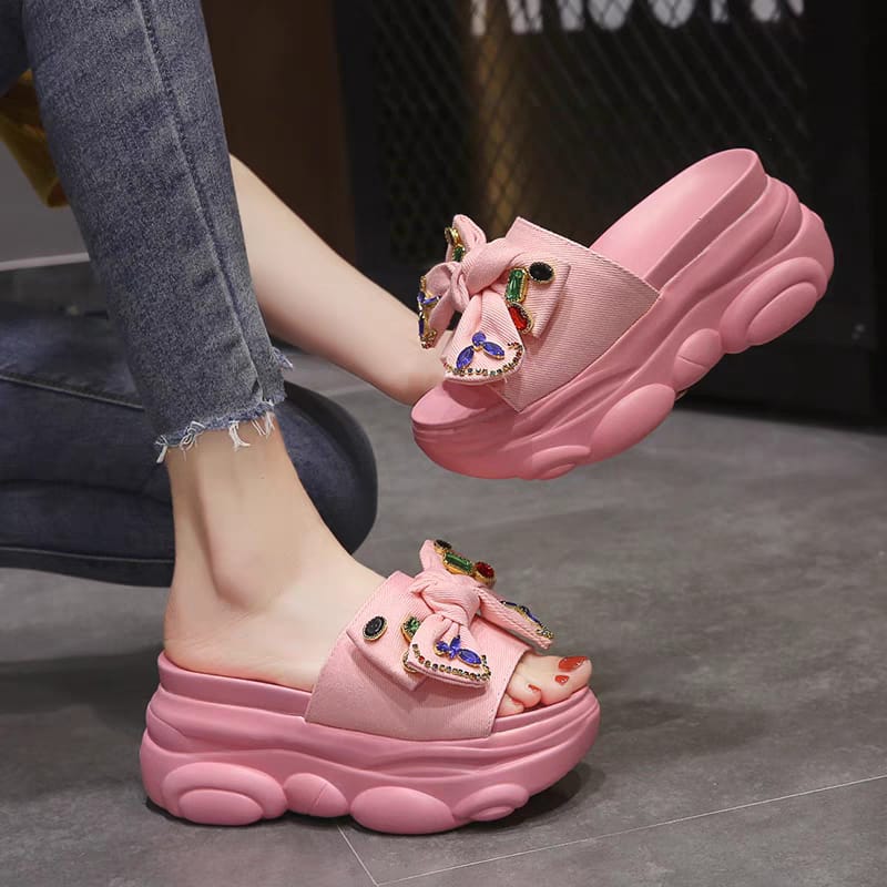 y Bowknot slippers summer fashion outer wear 2025 Internet celebrity European station - Image 1