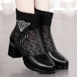 Brand discontinued genuine leather mesh boots women's
