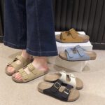 Retro double belt buckle slippers for women 2025