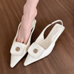 Elingstudio Chanel White Moonlight Camellia Pointed Toe High Heel - Image 4