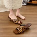 Niche leopard print cross-strap wedge-heeled Roman sandals for women - Image 9