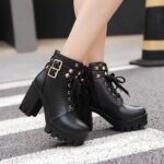 Thick heel rivet fashion ultra high heel temperament Martin boots short barrel round head waterproof
