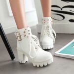 Thick heel rivet fashion ultra high heel temperament Martin boots short barrel round head waterproof - Image 4