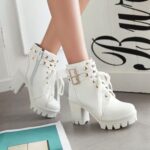 Thick heel rivet fashion ultra high heel temperament Martin boots short barrel round head waterproof - Image 3