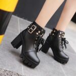 Thick heel rivet fashion ultra high heel temperament Martin boots short barrel round head waterproof - Image 2