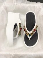 Women's white wedge heel flip-flops with rhinestones - Image 7