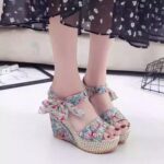 New Women's Floral Print Sandals, Summer Shoes, Open Toe High Heels - Image 4