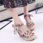 New Women's Floral Print Sandals, Summer Shoes, Open Toe High Heels - Image 5