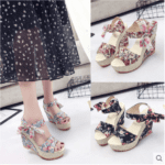New Women's Floral Print Sandals, Summer Shoes, Open Toe High Heels - Image 2