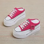 Women's platform closed-toe canvas slippers