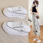 Women's platform closed-toe canvas slippers - Image 5